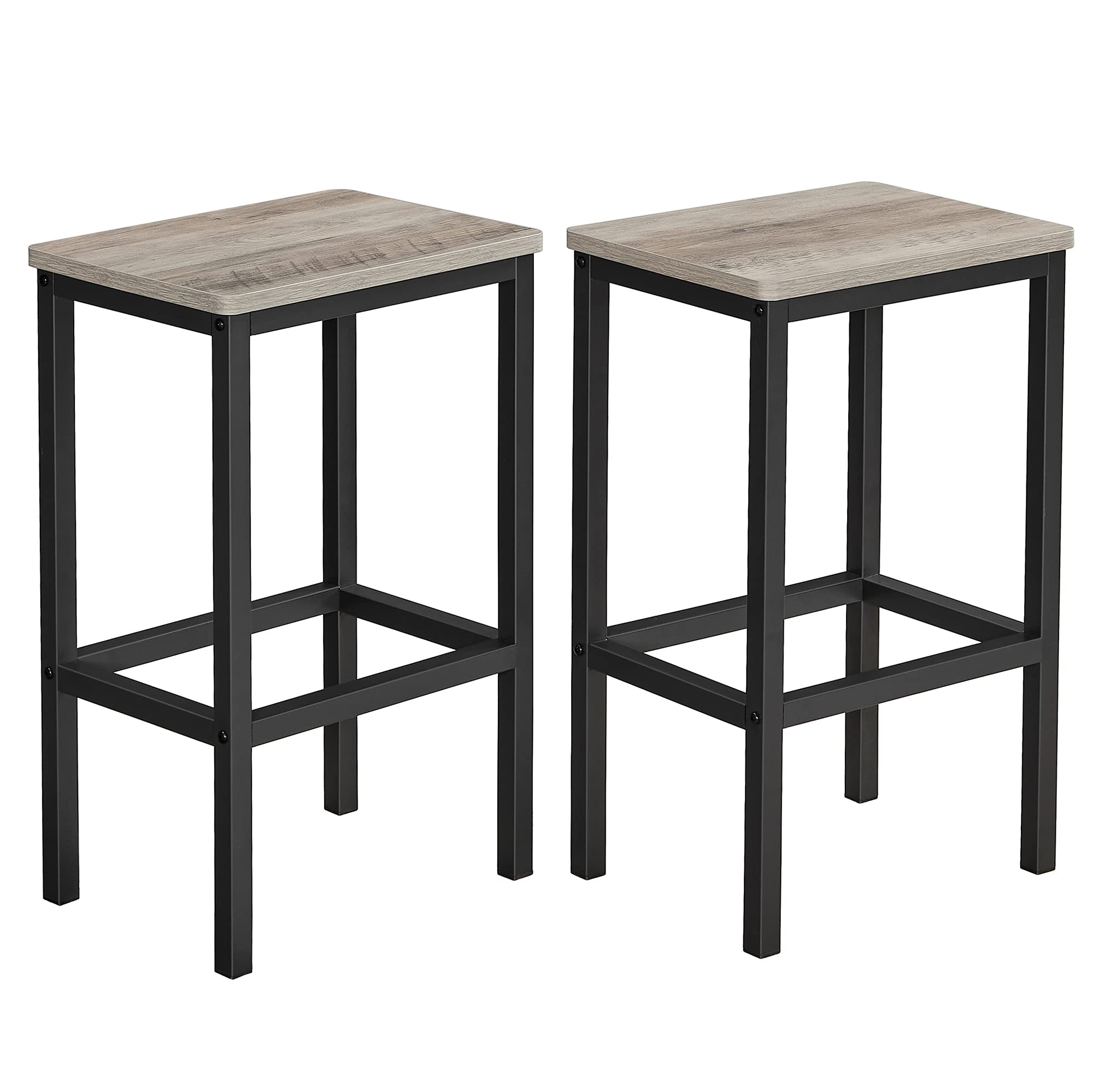 VASAGLE Bar Stools, Set of 2 Bar Chairs, Kitchen Breakfast Bar Stools with Footrest, Industrial in Living Room, Party Room, Grei