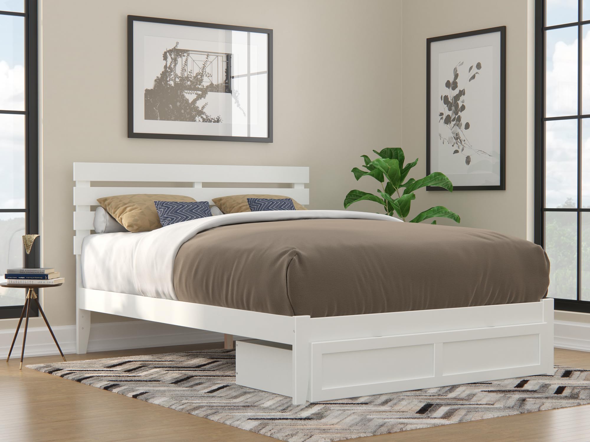 AFI, Oxford Queen Platform Bed with Storage Drawer, White