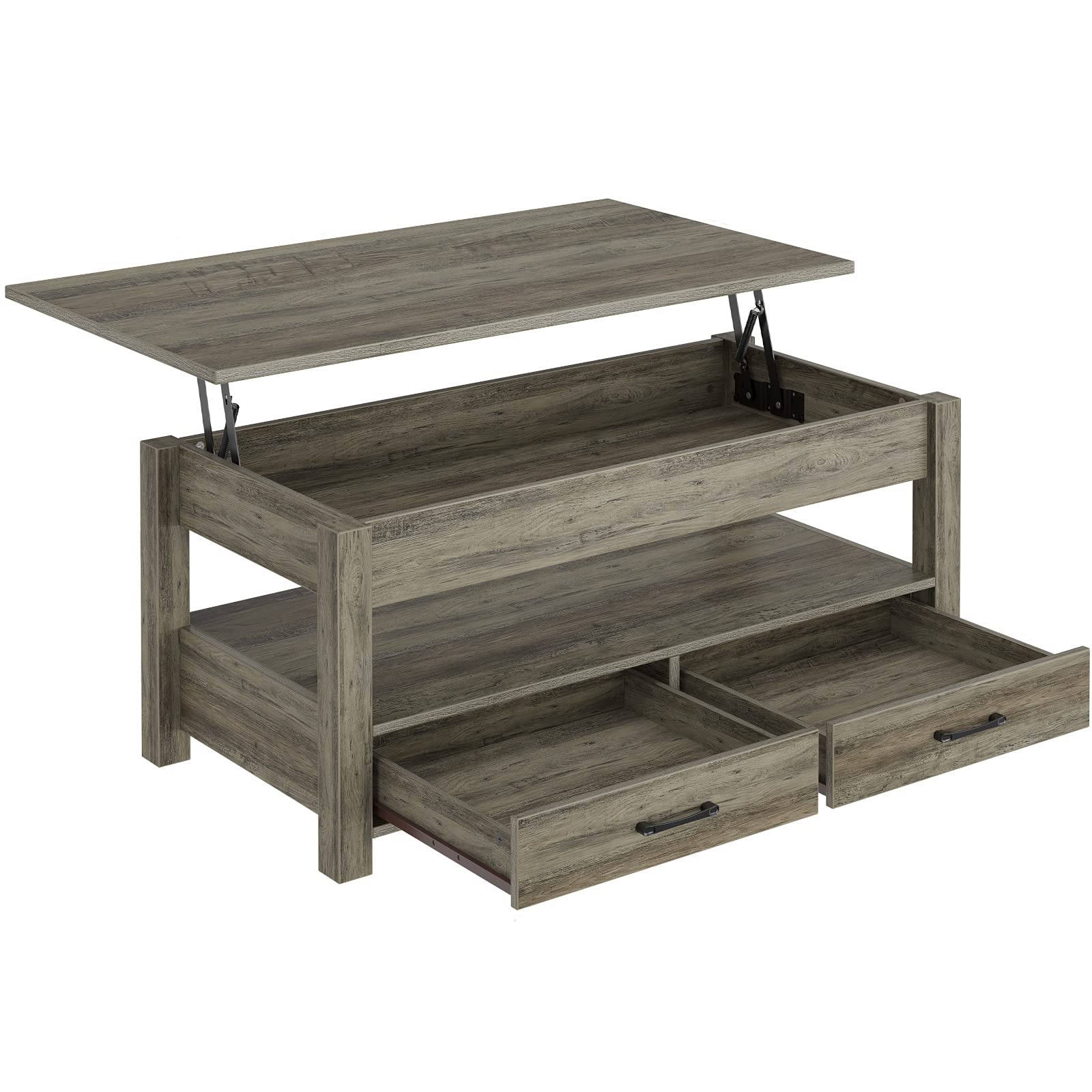 Rolanstar Coffee Table with Drawers and Hidden Compartment, Retro Central Table with Wooden Lift Tabletop, for Living Room,Washe