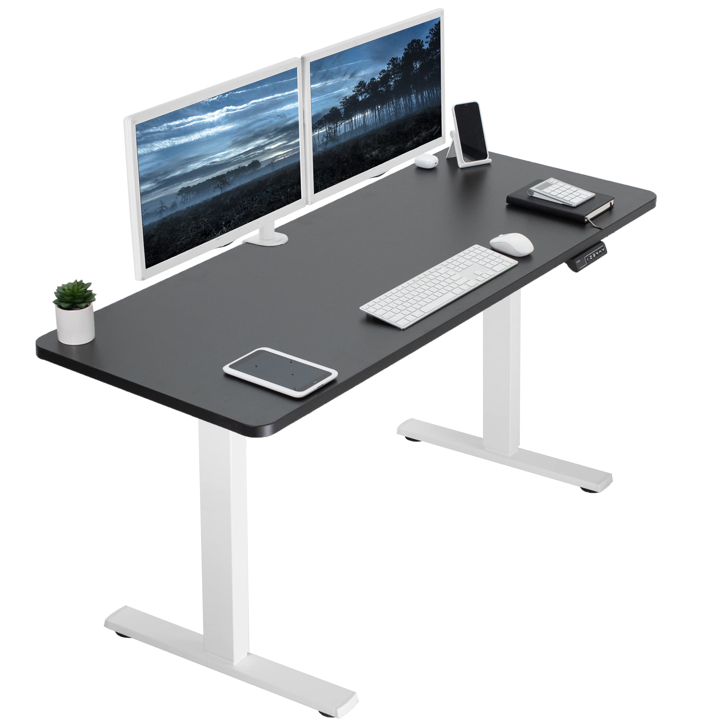 VIVO Electric 60 x 24 in Standing Desk, Memory Height Adjustment, 1B Series, One-Piece Black Top, White Frame, DESK-KIT-1W6B