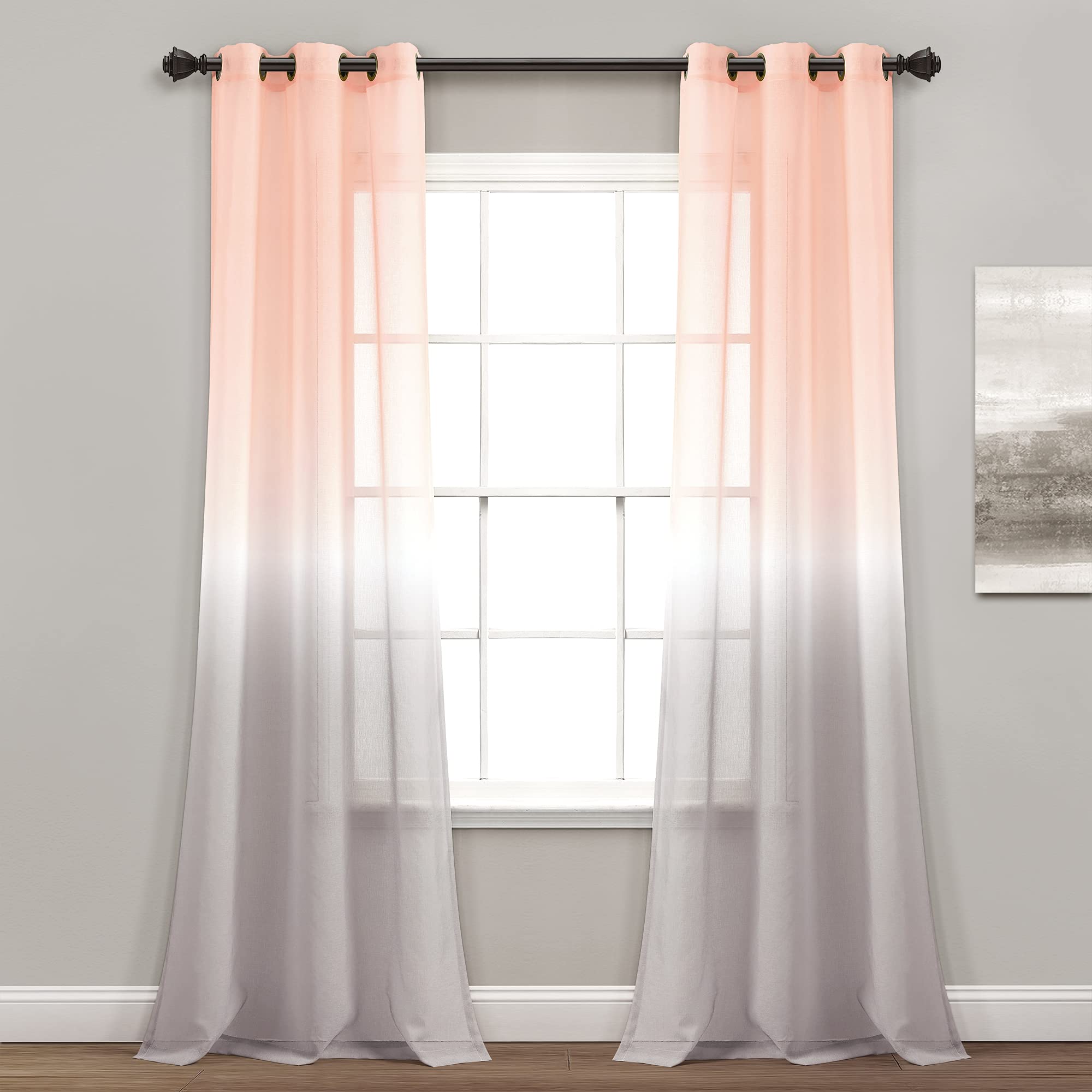 Lush Decor Umbre Fiesta Sheer Window Curtain Panel Pair, 84 Long x 38 Wide, Blush & Gray
