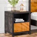 Bme Madia Solid Wood Nightstand, Fully Assembled Mid Century Modern Side Table, Unique Pattern Bedside Dresser for Bedroom and L