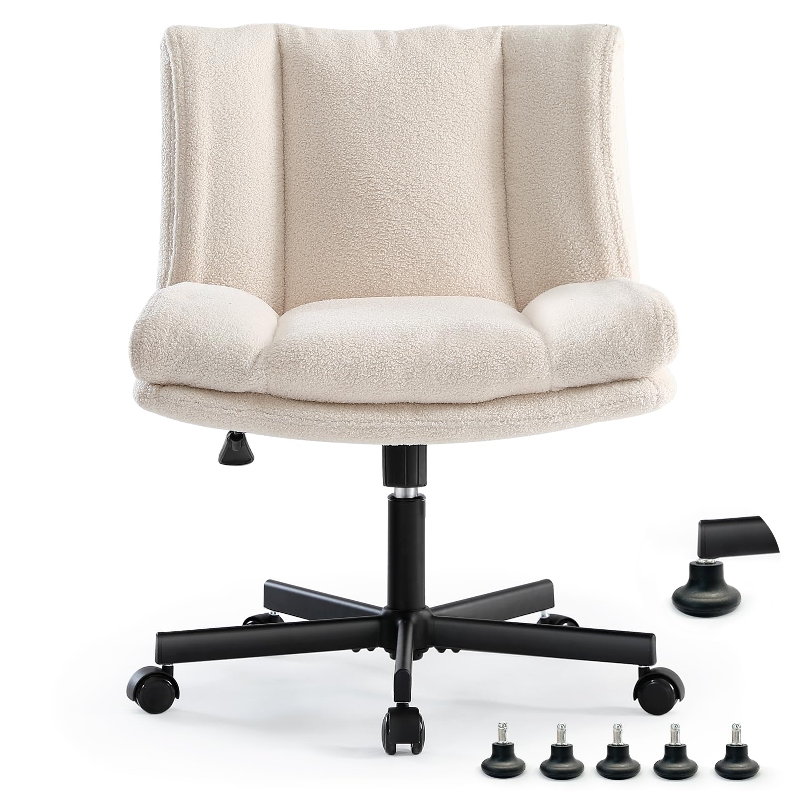 LEAGOO Criss Cross Chair with Wheels, Furry Armless Desk Chair, Comfy Wide Seat Cross Legged Office Chair, Stylish Height Adjust