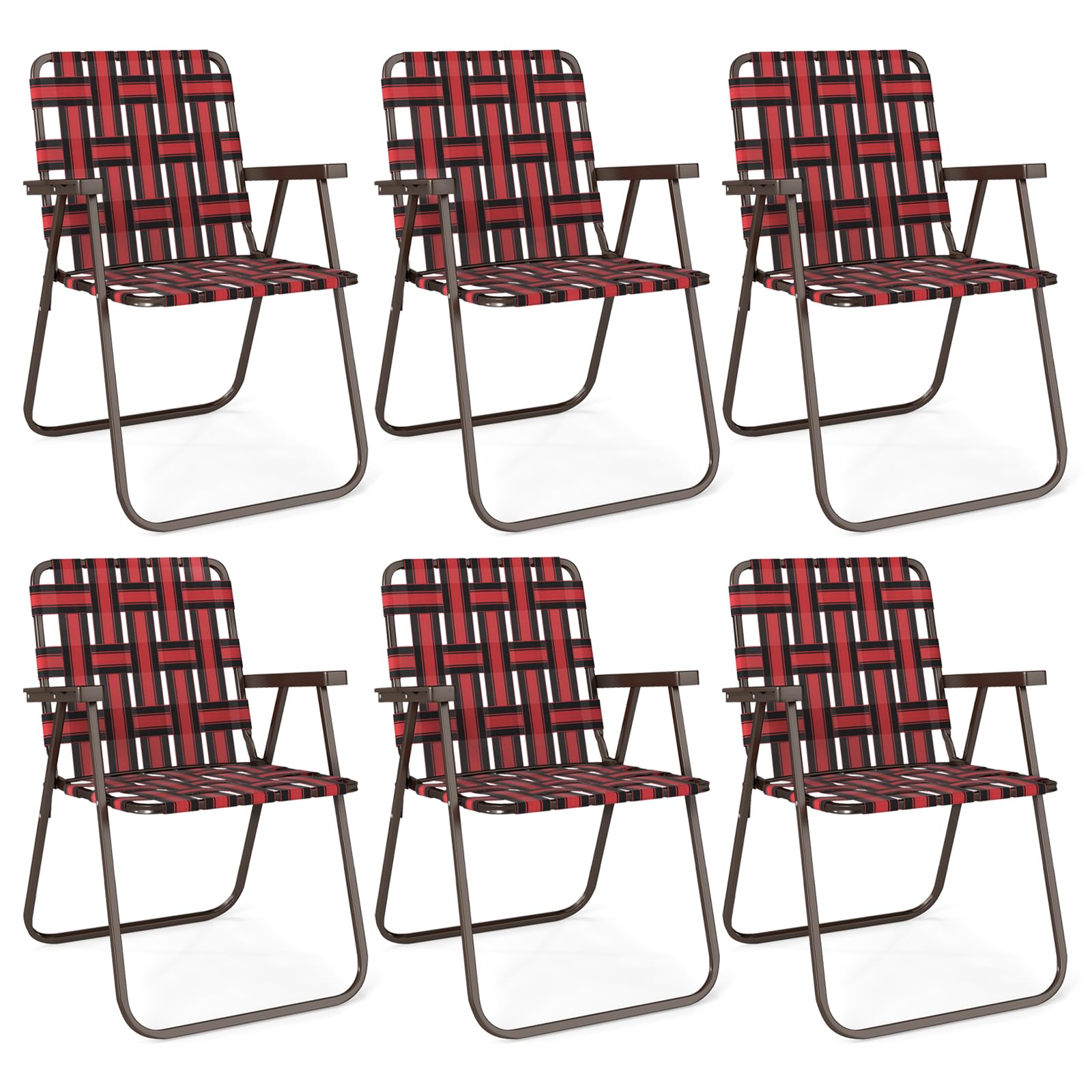 GYMAX Lawn Chair Folding, Webbed Beach Lounge Chairs Set with Highback, Outdoor Portable Lightweight Camping Dinning Chair for P