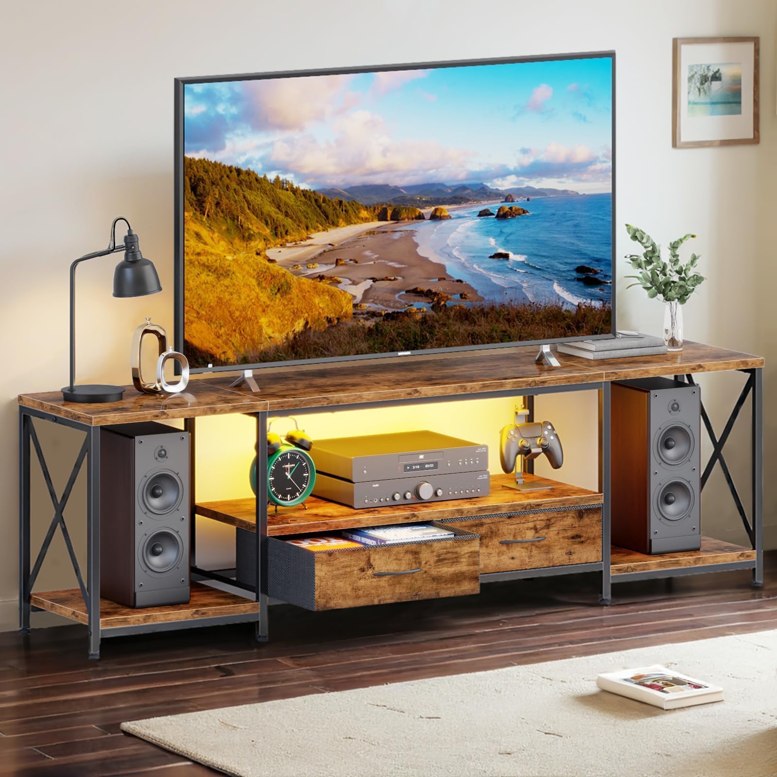 DSAFGGY Entertainment Center TV Stand for 65 Inches with Fabric Drawers LED Television Stands with Storage Shelves for Living Ro