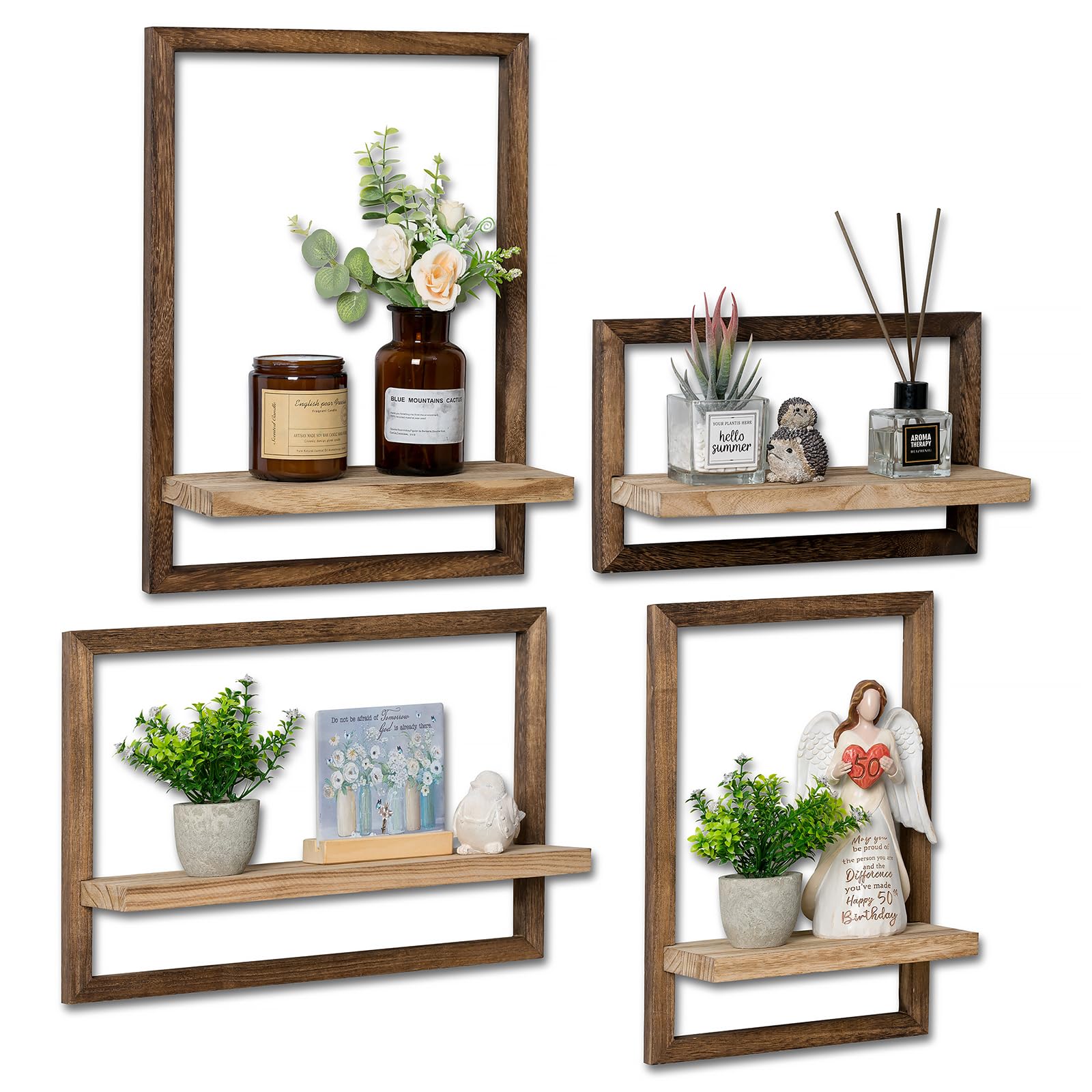 Walasis Wood Wall Shelves for Bedroom Farmhouse - Rustic Floating Shelf Decorative Storage Shelving Wall Mounted Decor with Fram