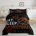 Feelyou Basketball Comforter Set Black Orange Bedding Set for Kids Boys Girls Basketball Pattern Comforter Full Size Sport Game 
