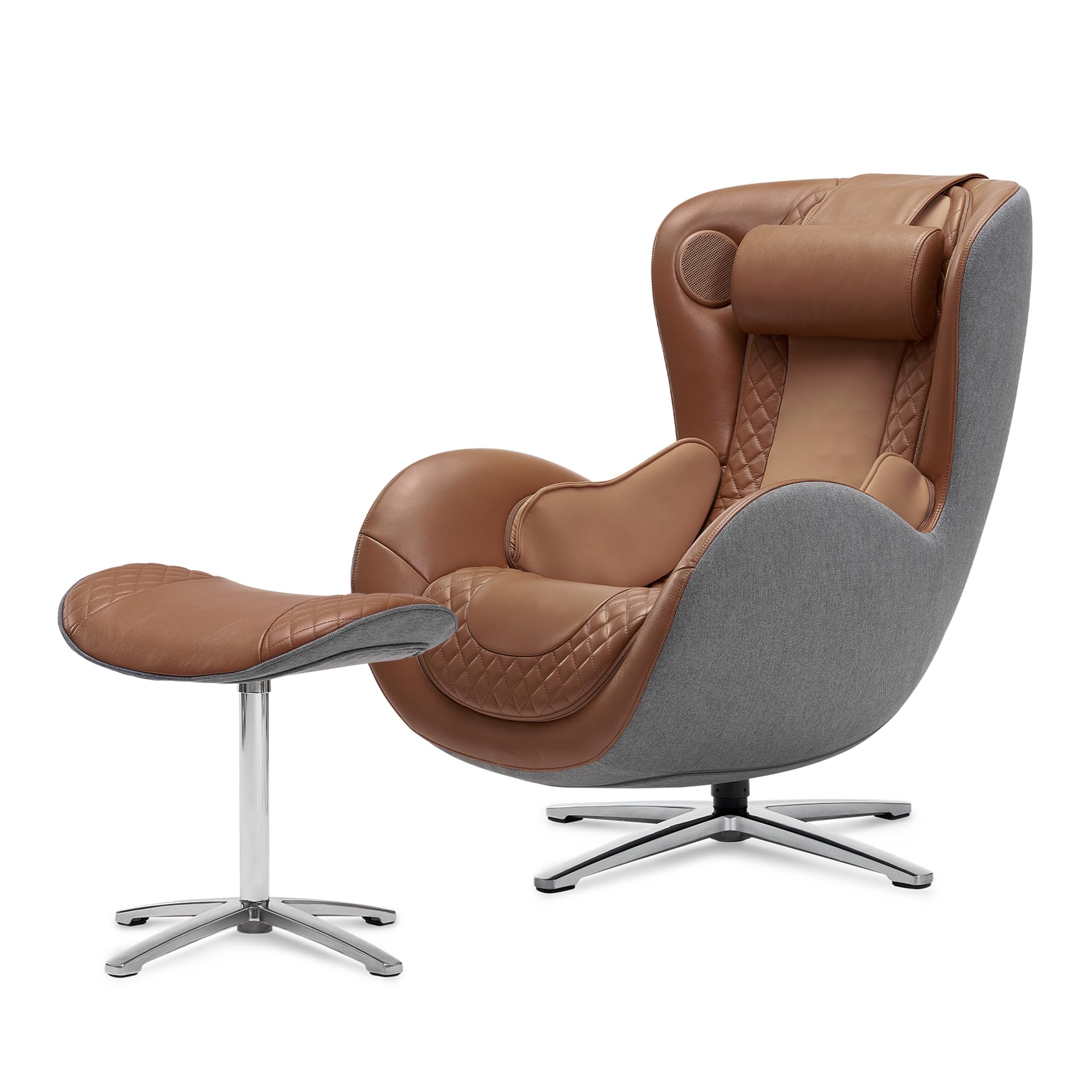 Nouhaus Classic Massage Chair with Ottoman. Caramel Leather Lounge Chair, with Percussive Shiatsu Chair Massager, Speaker and Re