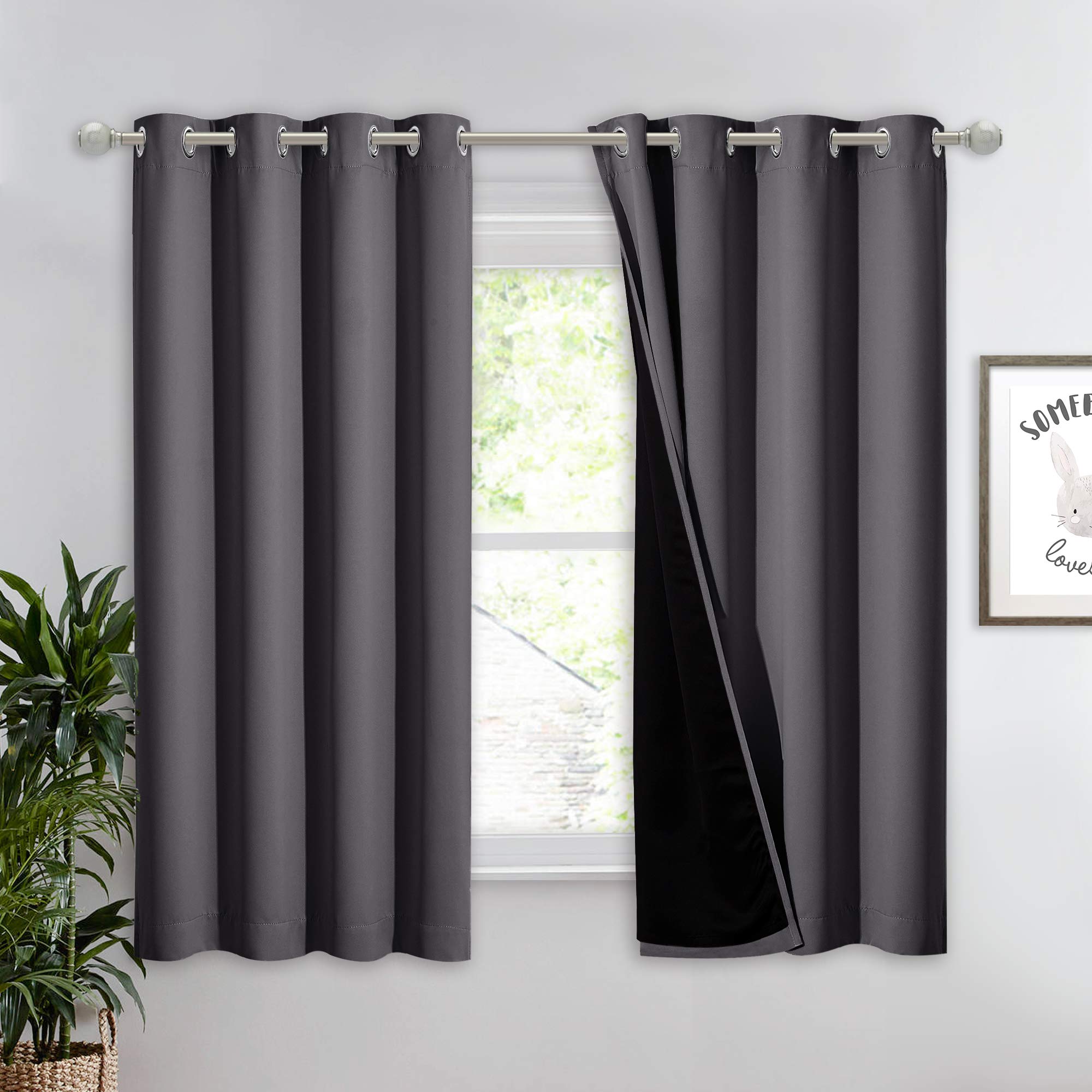 NICETOWN 100% Blackout Curtain with Black Liner, Thermal Insulated Full Blackout 2-Layer Lined Drape, Energy Efficiency Window D