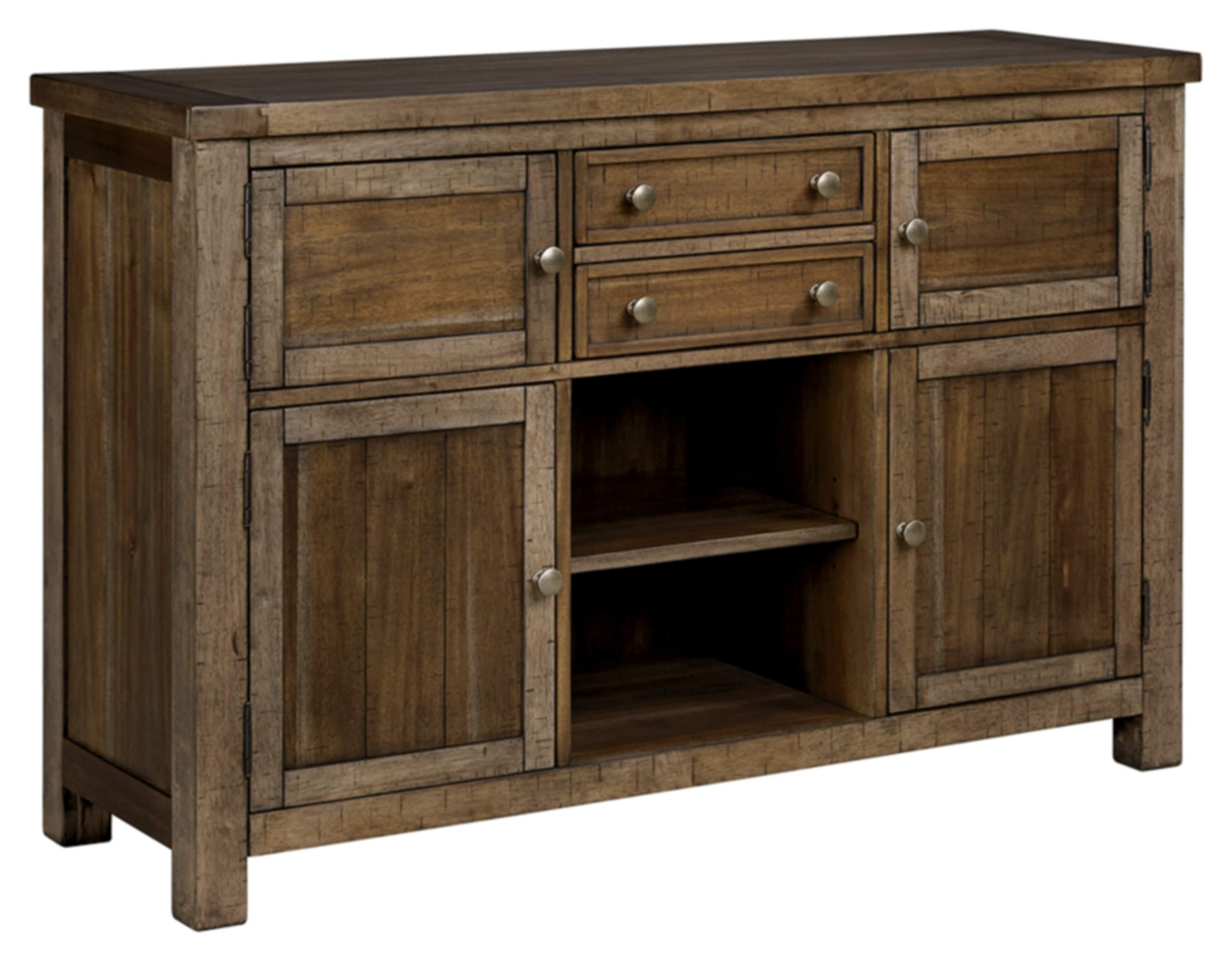 Signature Design by Ashley Moriville Rustic Dining Room Buffet with 4 Cabinets & Display Shelf, Brown