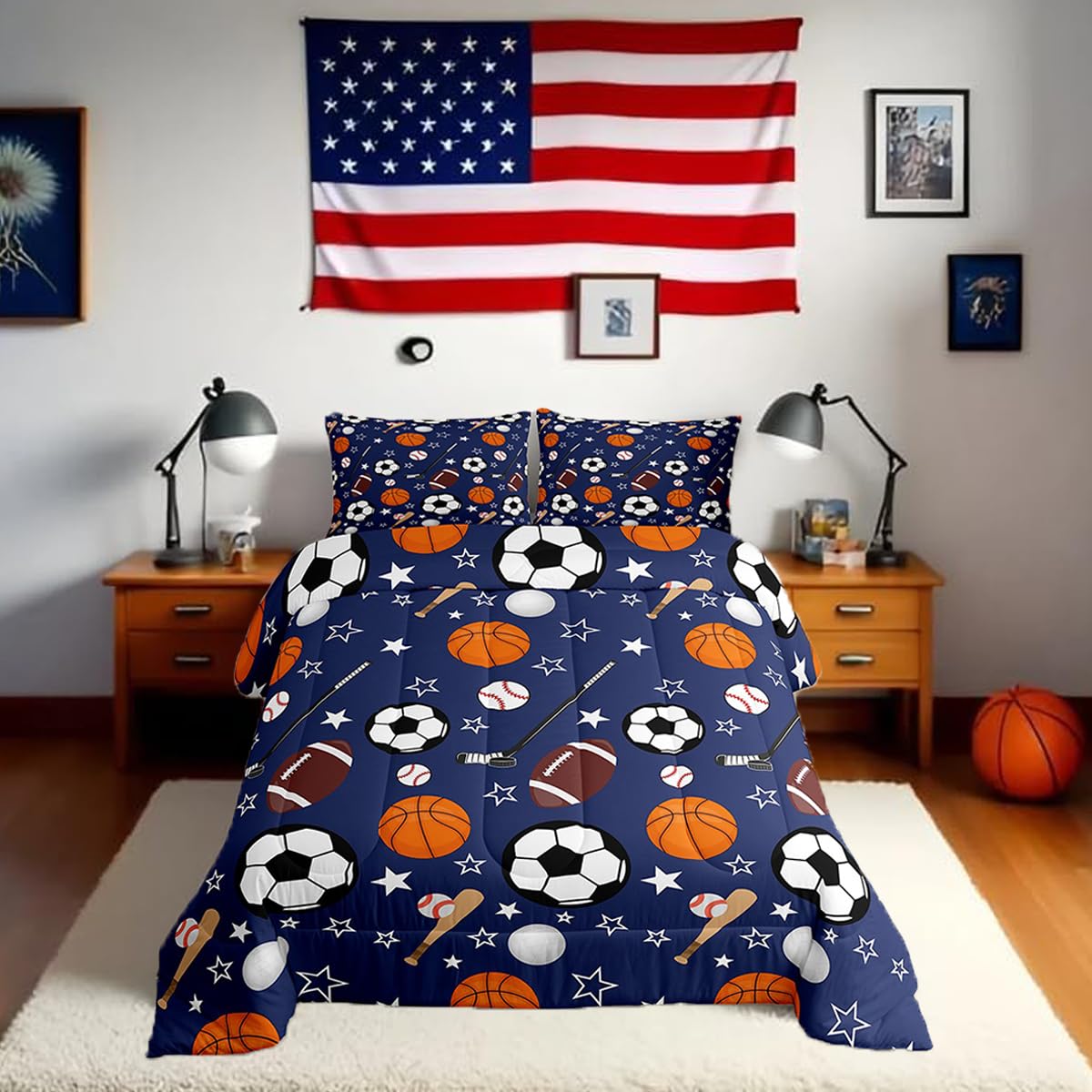 Feelyou Sports Theme Bedding Set Toddle Size Basketball Football Baseball Hockey Comforter Set for Kids Boys Girls Teens Toddler