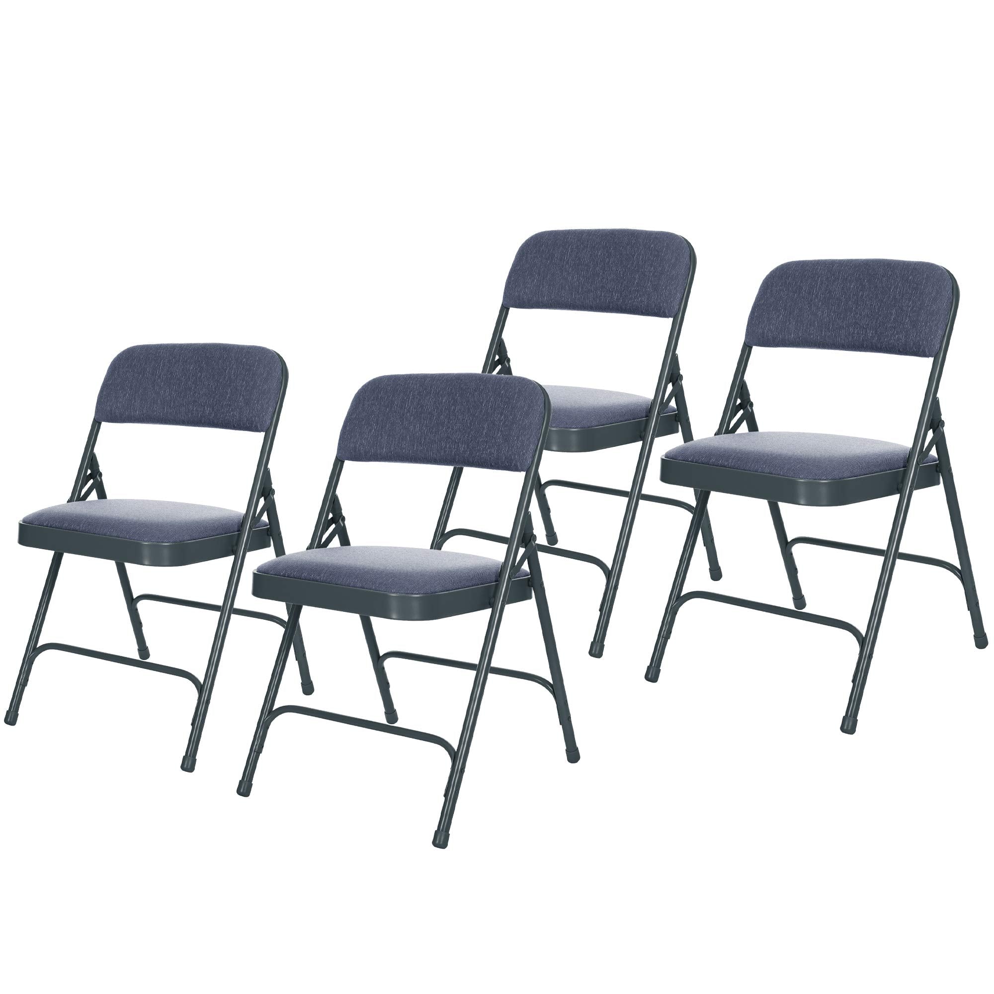 OEF Furnishings Deluxe Fabric Upholstered Folding Chair, Blue/Blue - Reliable Double Hinge Frame with Soft Fabric Padding