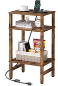 Asgolion 3 Tier End Table with Storage and Fast Charging Station, Tall Narrow Nightstand with Type C and USB Port, Small Side Ta
