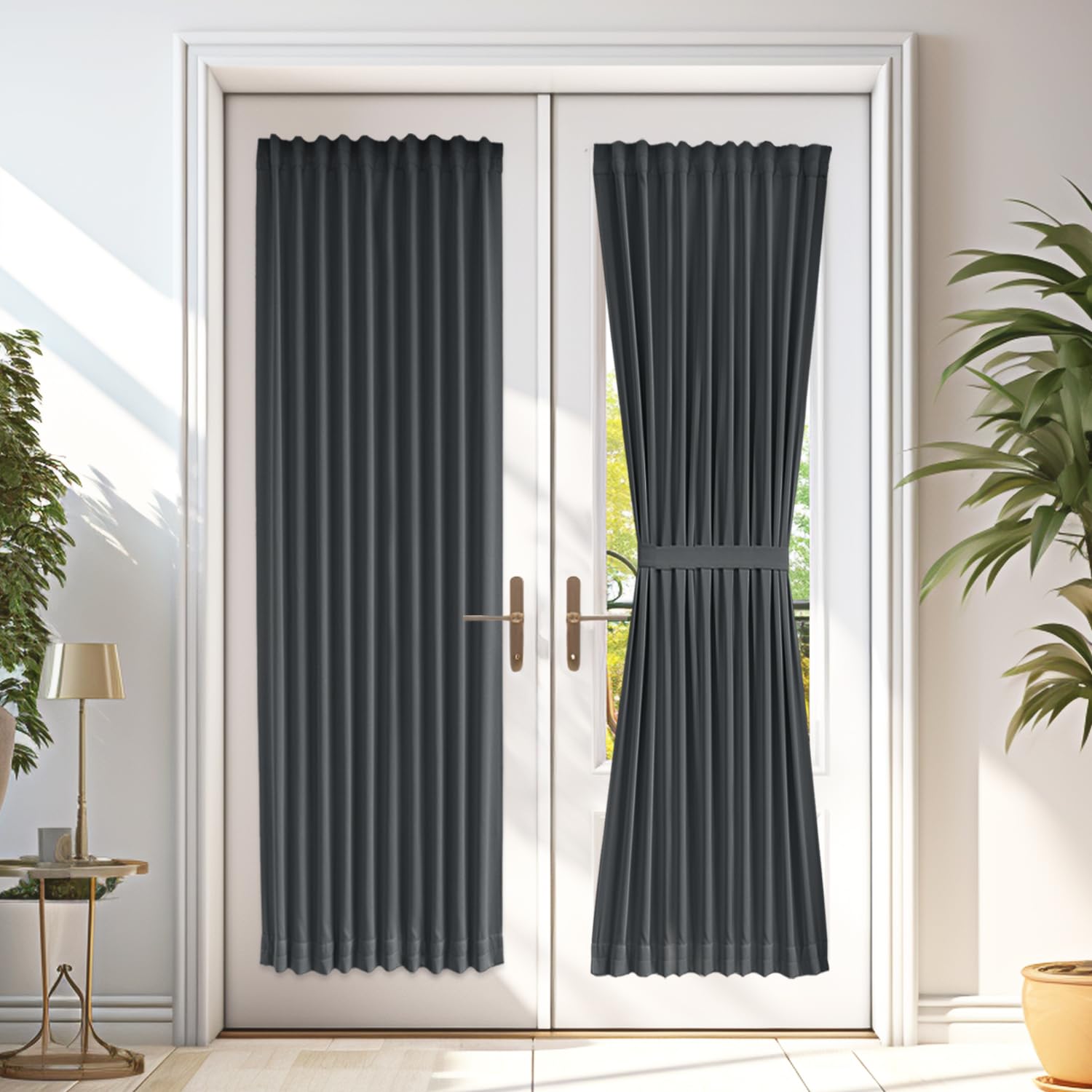 Vatge Front Door Sidelight Curtains - Grey French Door Curtains with Top and Bottom Rod Pocket, 1 Panel, W36 x L72, Grey
