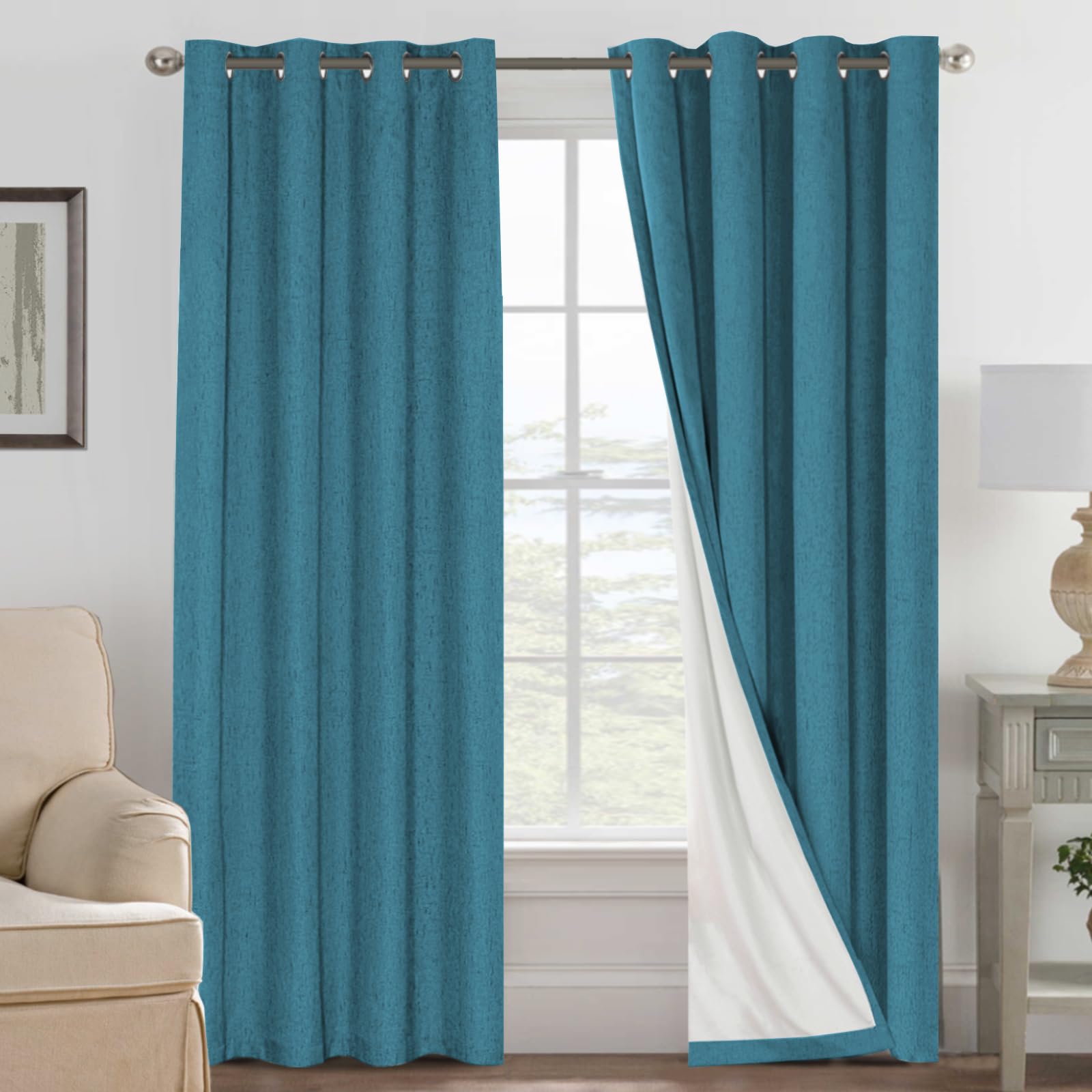 H.VERSAILTEX 100% Blackout Curtains for Bedroom Thermal Insulated Linen Textured Curtains Heat and Full Light Blocking Drapes Li
