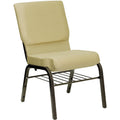 Flash Furniture HERCULES Series 18.5W Church Chair in Beige Patterned Fabric with Book Rack - Gold Vein Frame