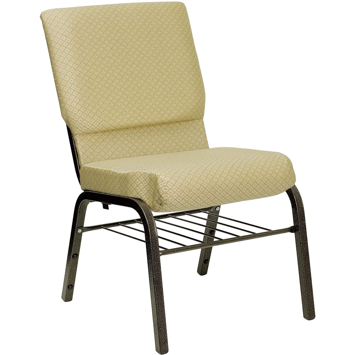 Flash Furniture HERCULES Series 18.5W Church Chair in Beige Patterned Fabric with Book Rack - Gold Vein Frame