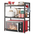 NETEL Expandable Microwave Stand,3 Tier Metal Kitchen Countertop Organizer Shelves with 8 Hooks,Bakers Rack,Microwave Shelf,Micr