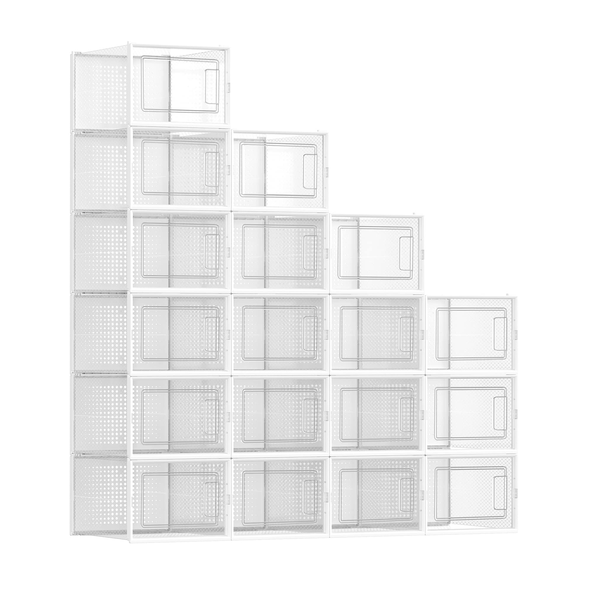 SONGMICS Shoe Boxes, Pack of 18 Shoe Storage Organizers, Stackable Clear Plastic Boxes for Closet, Sneakers, 9.9 x 13.7 x 7.4 In