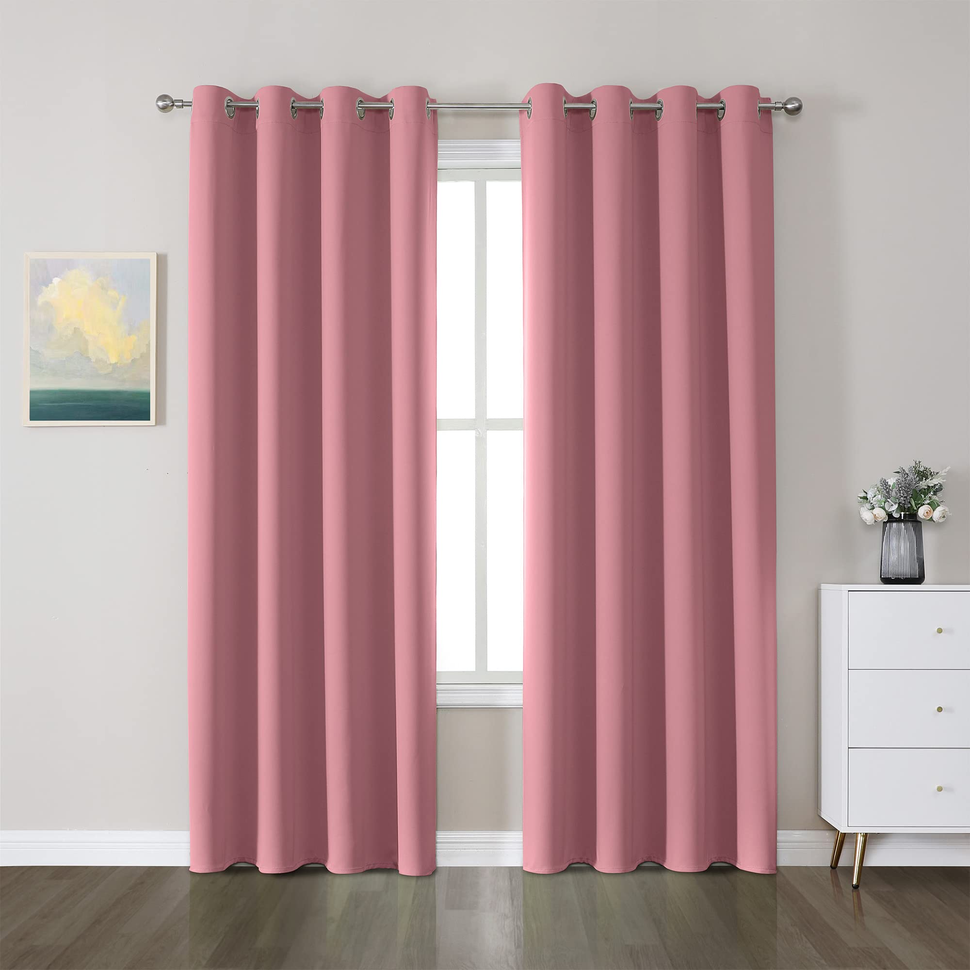 CUCRAF Pink Blackout Curtains 95 inch Length 2 Panels Set, Room Darkening Curtains & Drapes for Living Room Bedroom, Thermal Ins