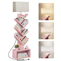 Evermagin 6 Tier Tree Bookshelf with Light, Narrow Bookcase Tower, Tall Floor Standing Book Shelf Organizer with Storage Cabinet
