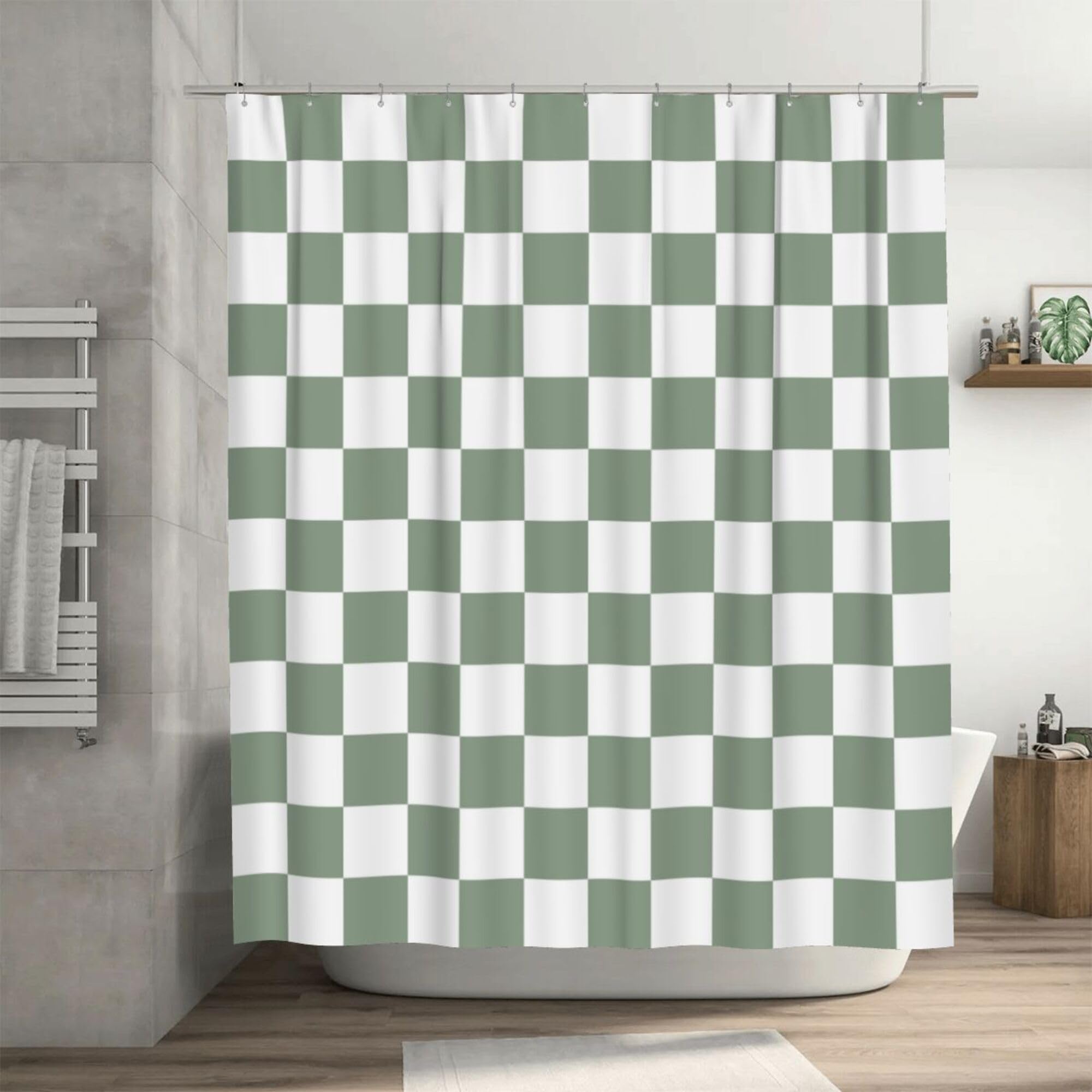 Ohocut Checkered Shower Curtain, Sage Green Shower Curtains for Bathroom, Cute Retro Checkerboard Shower Curtain Vintage Aesthet