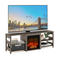 Furinno Classic 70 Inch TV Stand with Fireplace, Rustic Oak