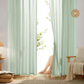 HOMEIDEAS Non-See-Through Sage Green Privacy Sheer Curtains 52 X 63 Inch Length 2 Panels Set, Fish Bone Pattern Semi Sheer Curta