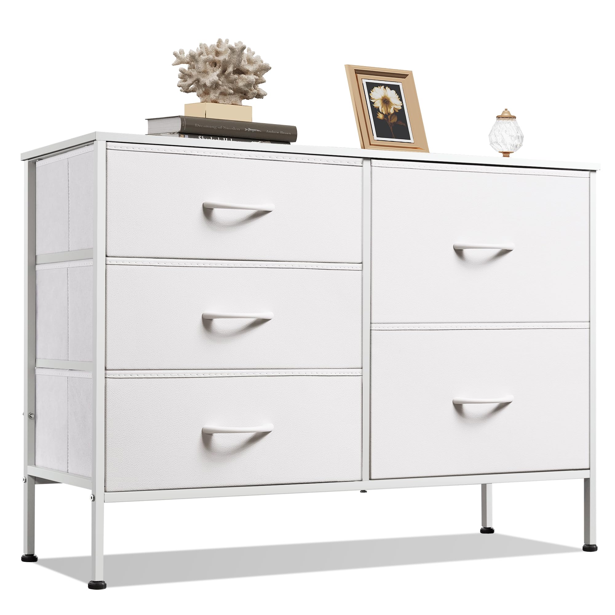 WLIVE White Dresser for Bedroom with 5 Drawers, Fabric Dresser for Living Room, Wide Chest of Drawers for Bedroom, Closet, Hallw