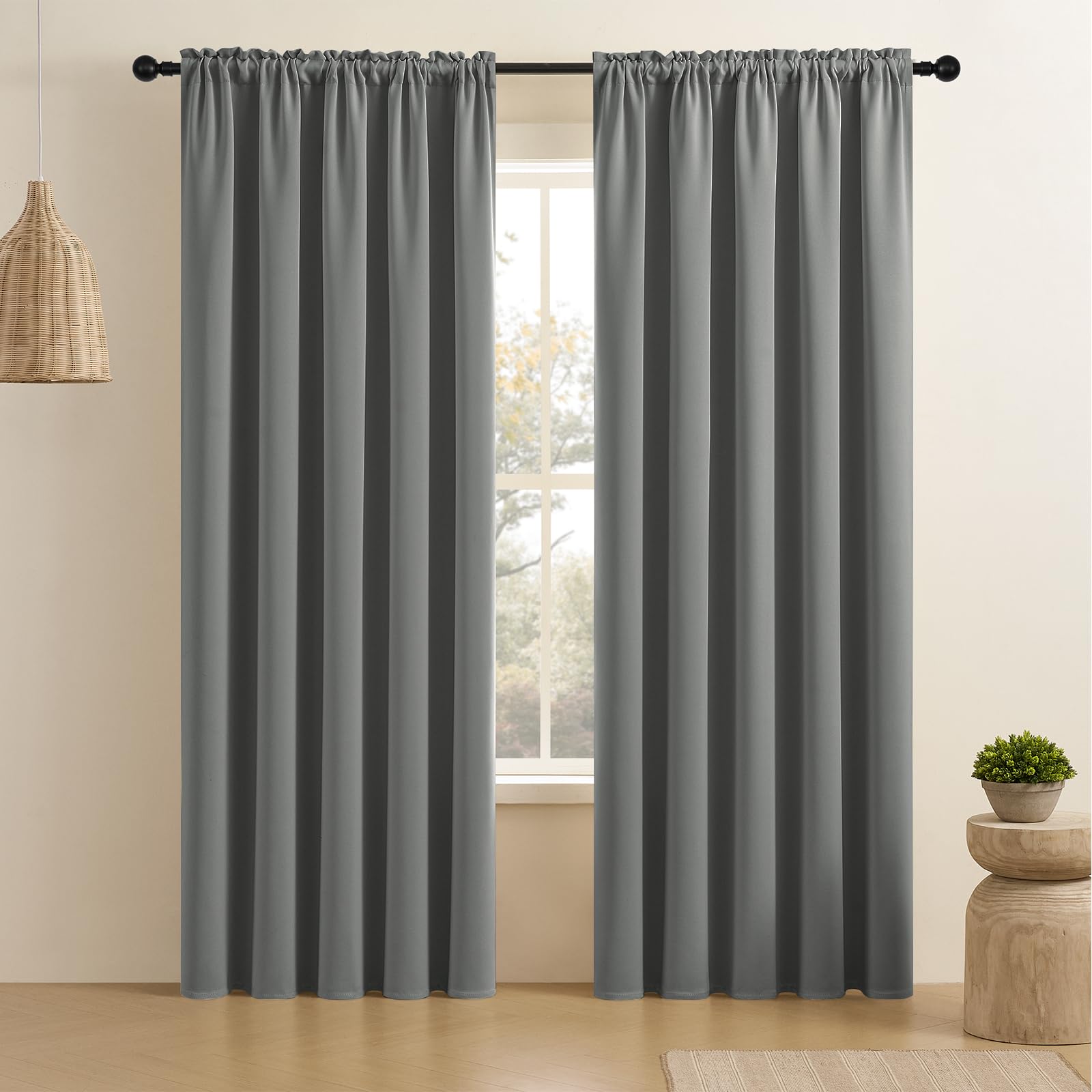 CUCRAF Light Grey Blackout Curtains 84 inch Length 2 Panels Set, Rod Pocket Room Darkening Drapes for Bedroom Living Room, Insul
