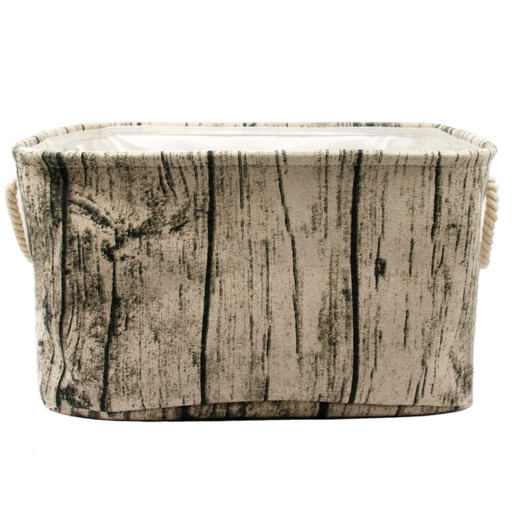 Jacone Stylish Tree Stump Design Wood Grain Rectangular Storage Basket Washable Cotton Fabric Nursery Hamper with Rope Handles, 