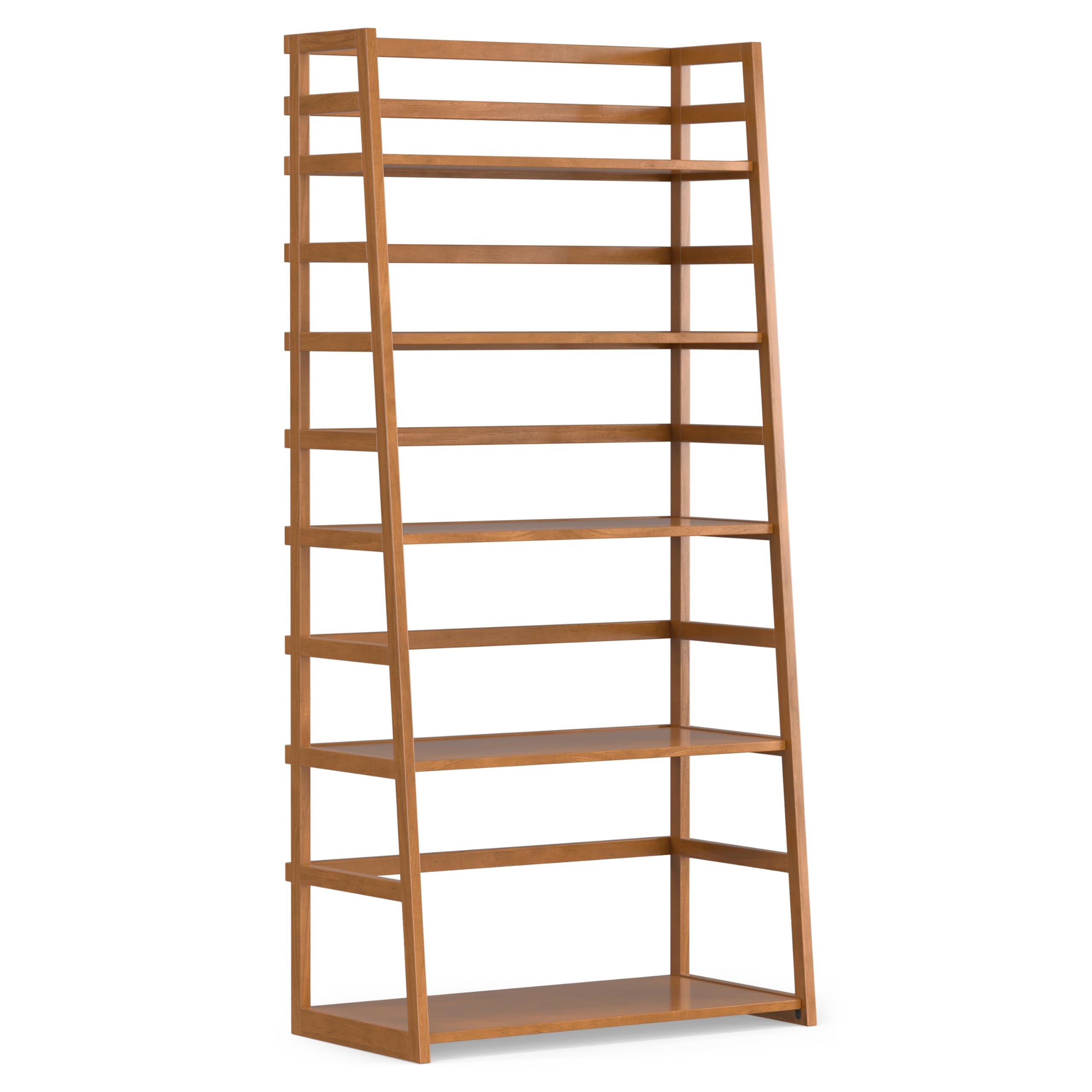 SIMPLIHOME Acadian Bookcase - 63 inch Tall 5-Shelf Solid Wood Ladder Shelf in Light Golden Brown, Transitional Display Bookcase 