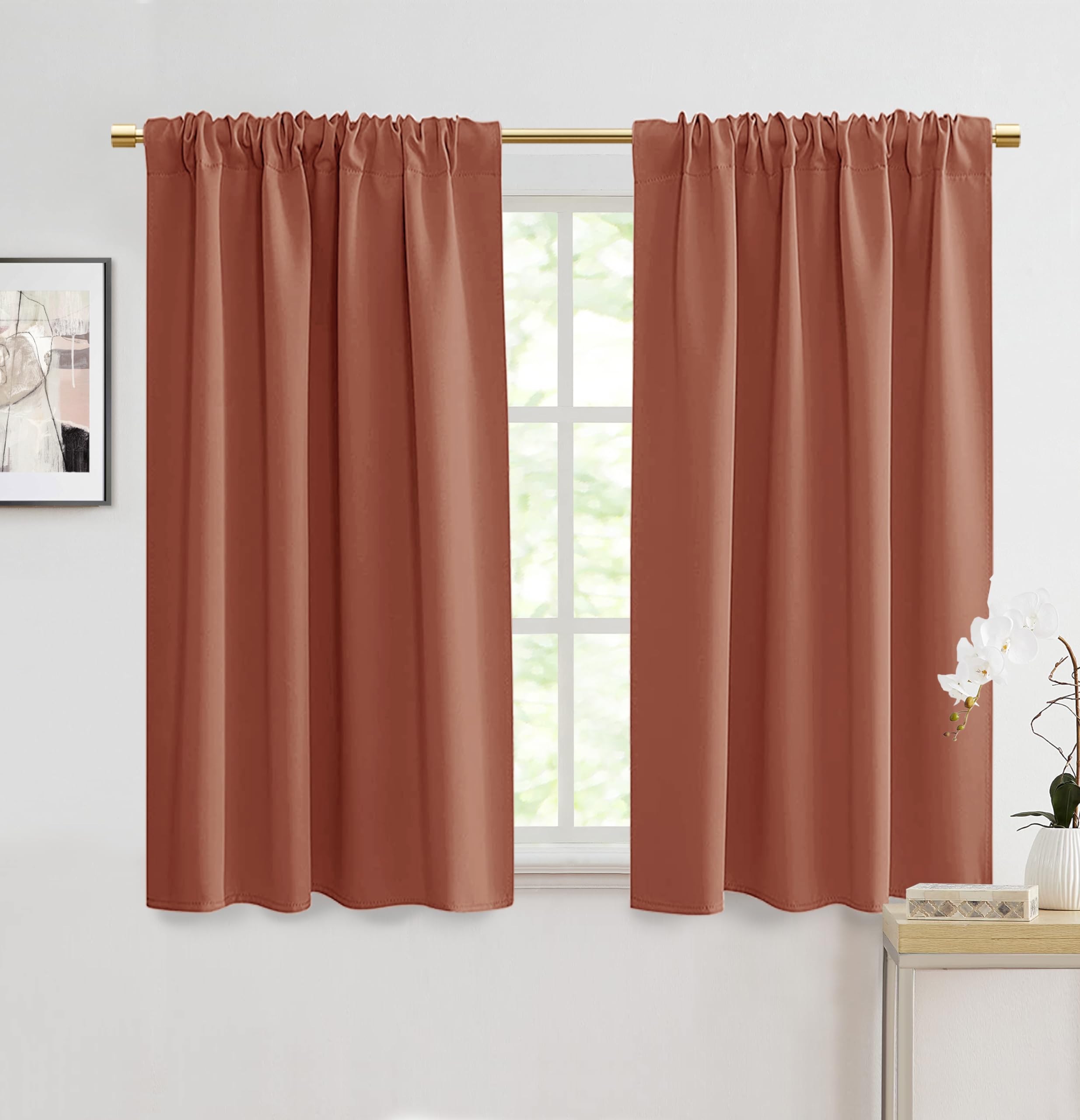 PANELSBURG Retro Orange Curtains for Bathroom Window Waterproof Bohemian Boho Mid Century Curtains for Bedroom Kitchen Set of 2 