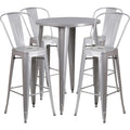 Flash Furniture Callum Commercial Grade 30 Round Silver Metal Indoor-Outdoor Bar Table Set with 4 Cafe Stools