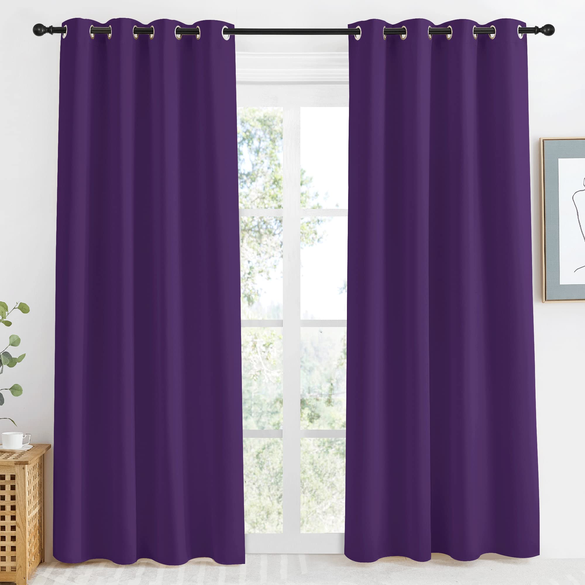 NICETOWN Blackout Window Curtain Short, 55W x 86L, Sold Individually, Royal Purple Color, Home Fashion Thermal Insulated Room Da