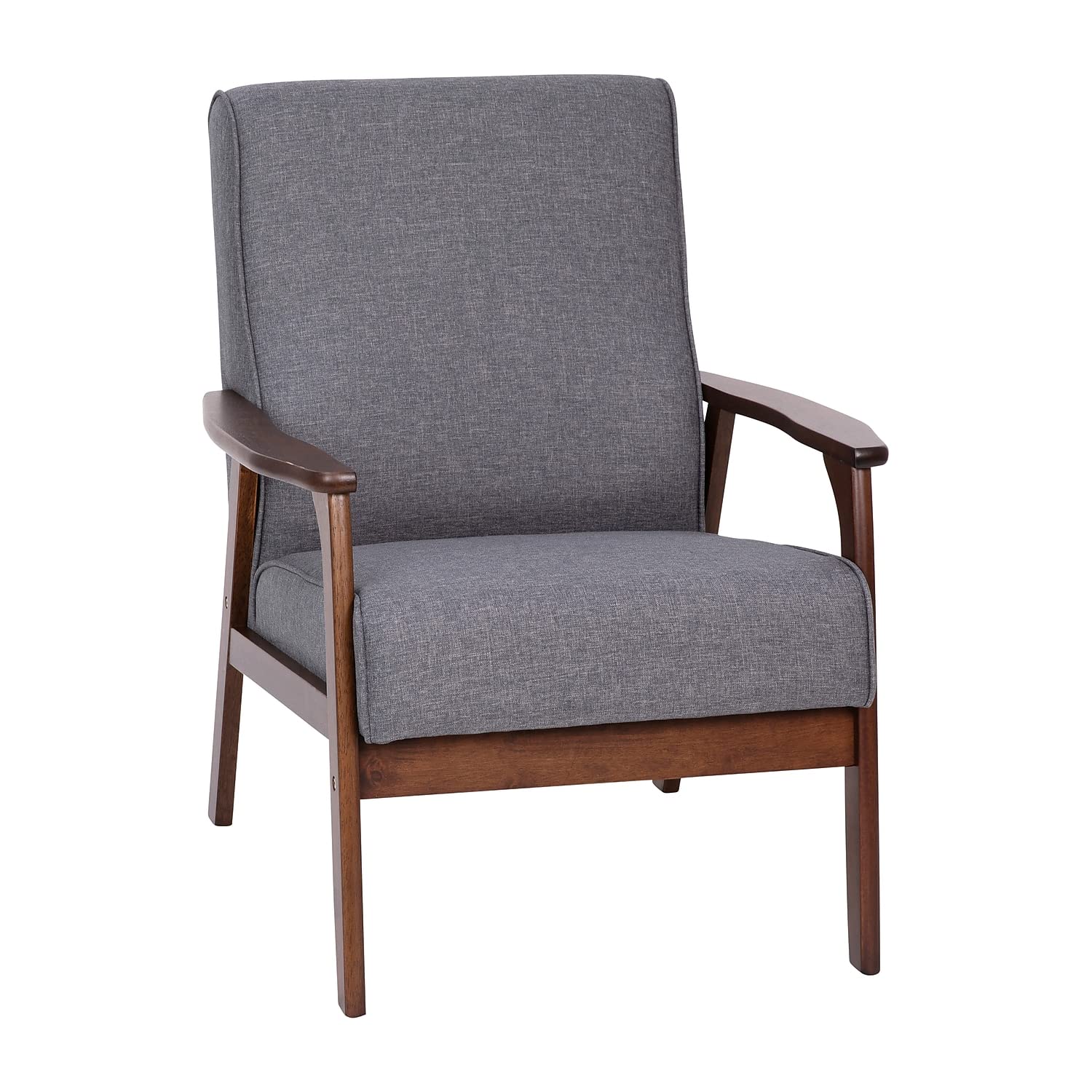 Flash Furniture Langston Commercial Mid Century Modern Chair - Gray Faux Linen Upholstery - Walnut Finish Wooden Frame and Arms 