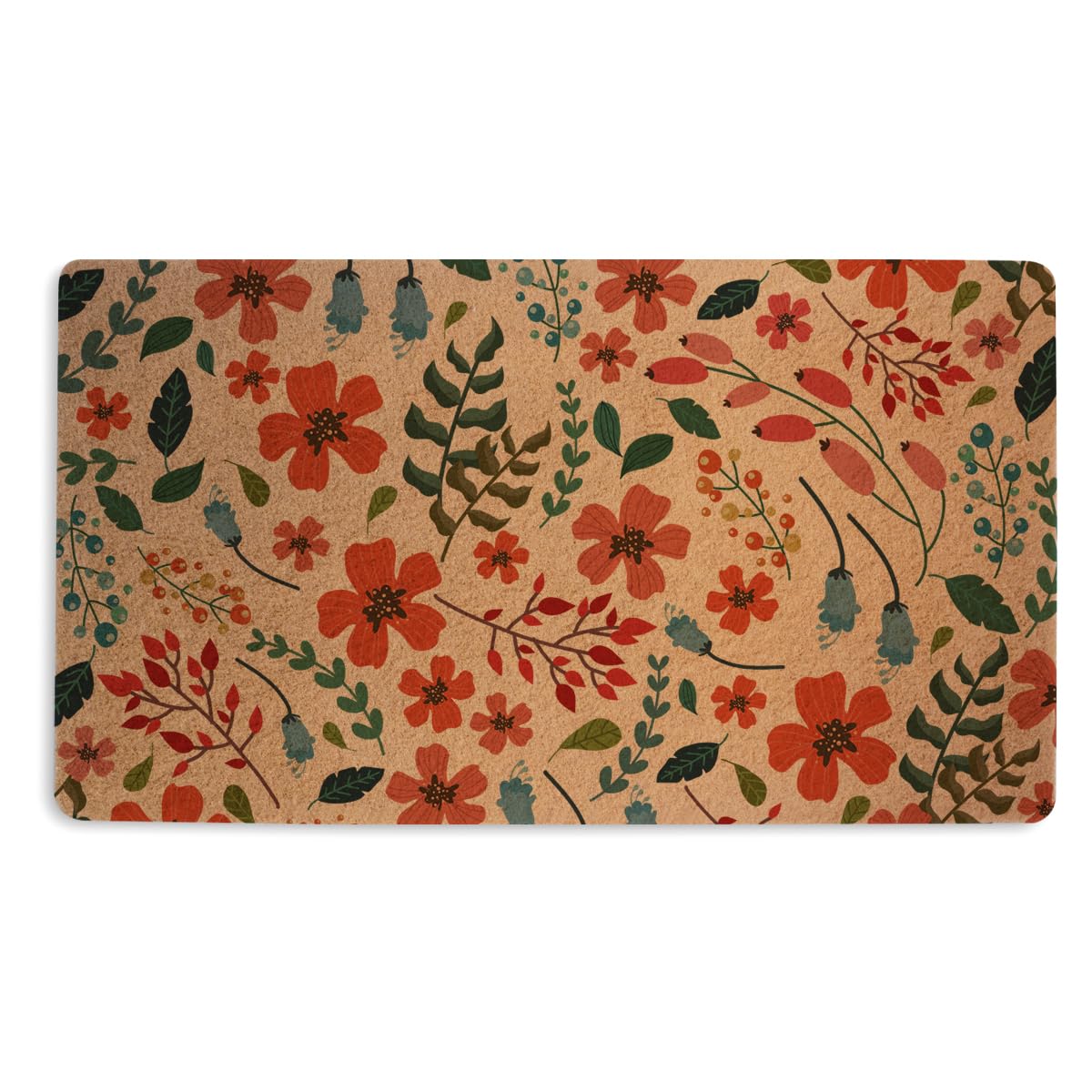 Boho Floral Door Mat 18x30 Inch, Floral Durable Welcome Mat for Outdoor Indoor Entryway Porch Bohemian Home Decor, Coco Coir Doo