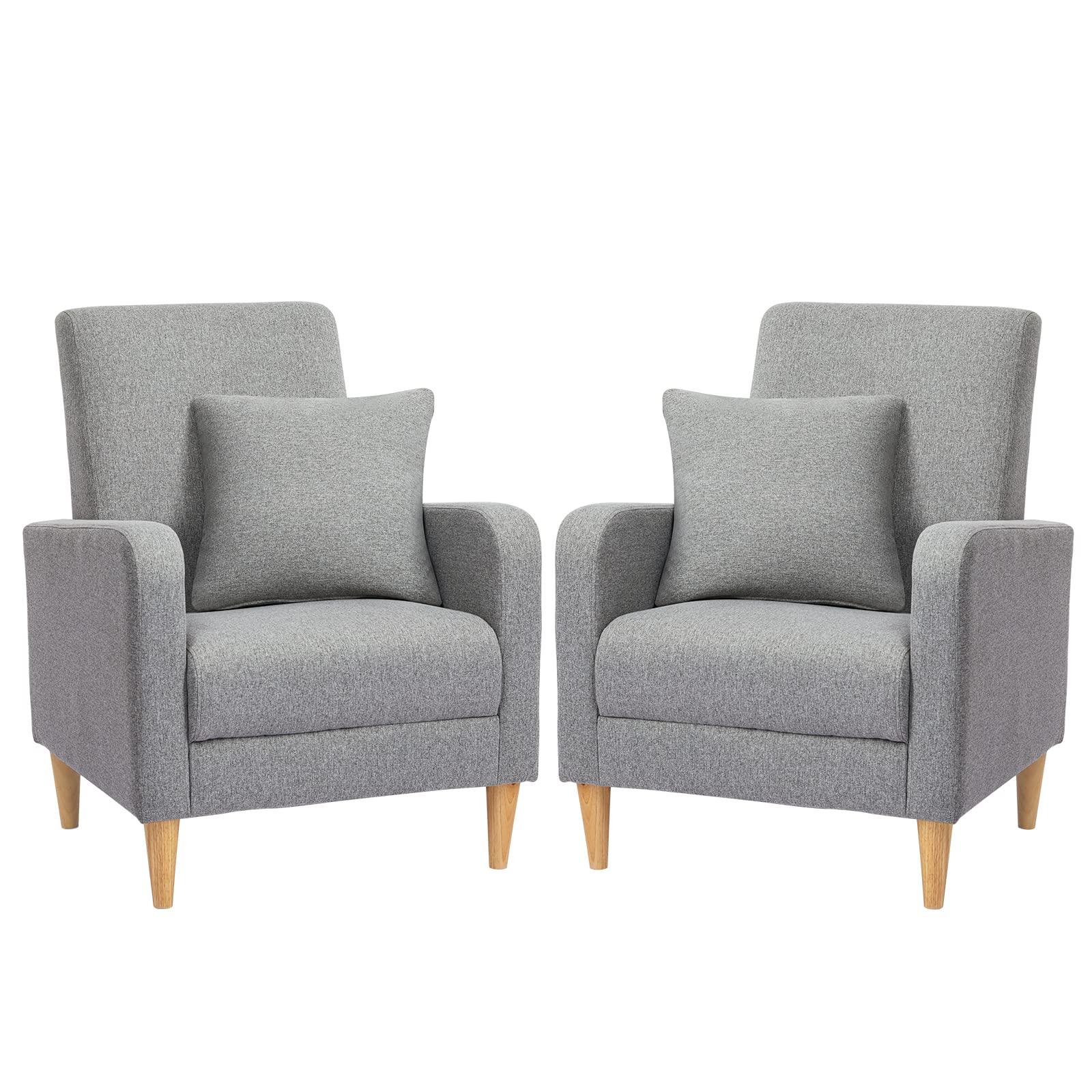 COLAMY Modern Accent Living Room Chairs Set of 2, Upholstered Fabric Armchair Reading Side Chair, Single Sofa with Back Pillow, 