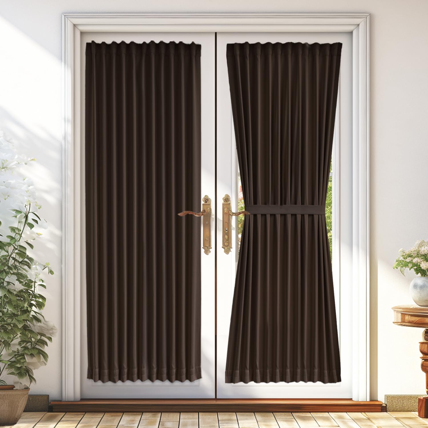 Vatge Dual Rod Pocket French Door Panel Curtains - Door Curtain Panels with Tieback for Doorway, Front Door Curtains for Glass W