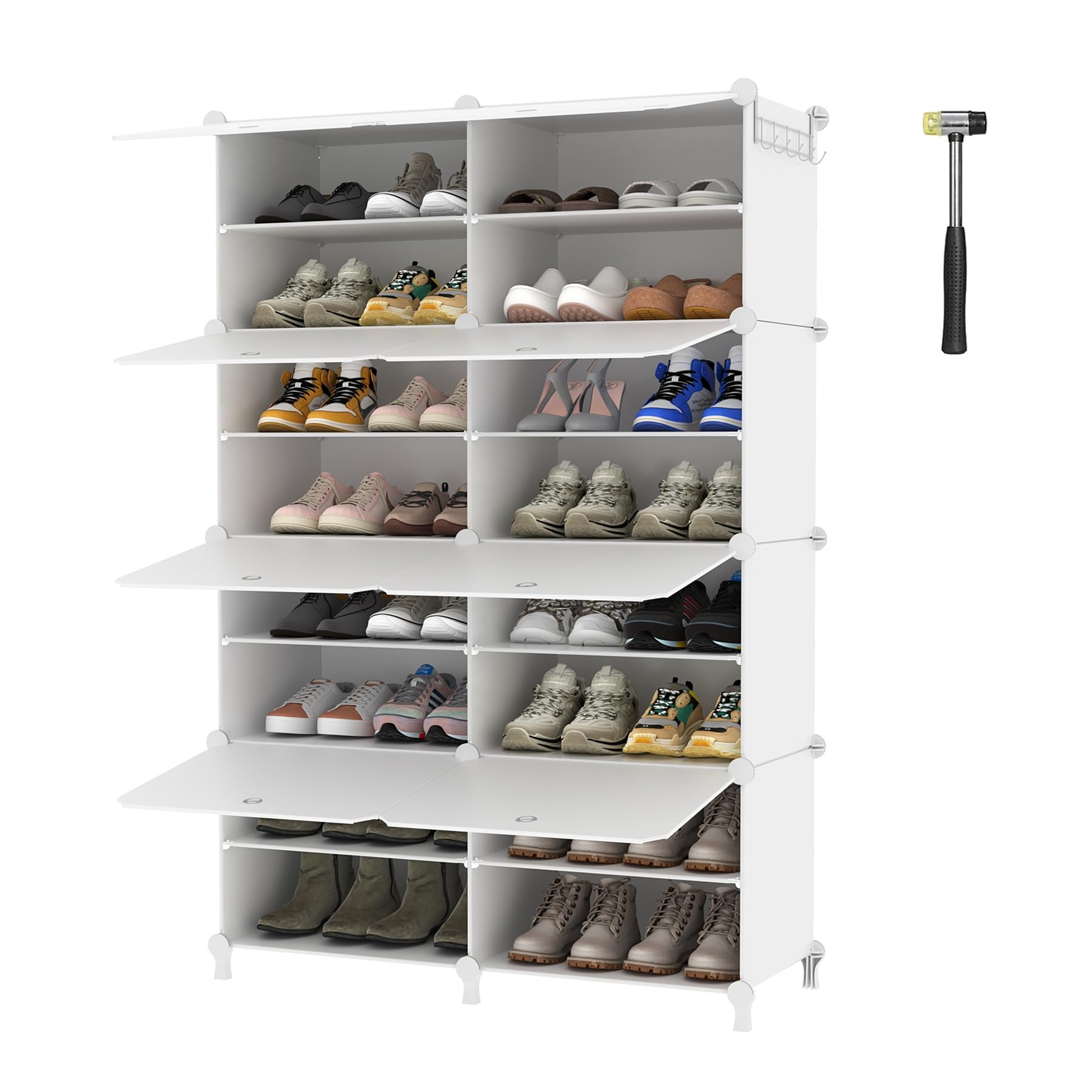 AWTATOS Shoe Rack, 8 Tier Shoe Storage Cabinet with Door, 32 Pair Shoe Organizer Shelves for Closet Hallway Bedroom Entryway, Wh