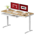 Standing Desk with Drawer, Electric Height Adjustable Home Office Desk with Storage & USB Ports, 55 inch Maple Wood Tabletop/Whi