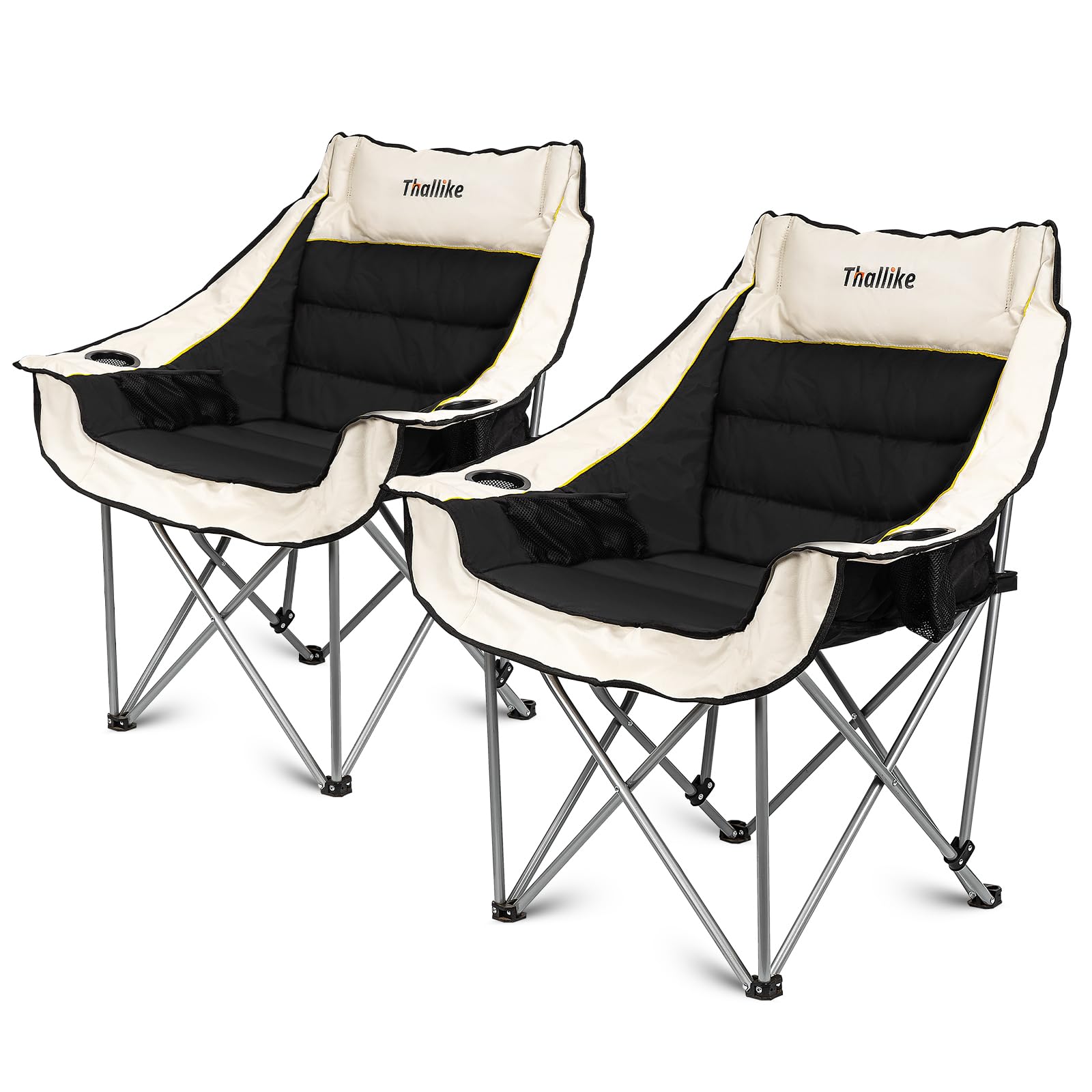 Oversized Camping Chair, Portable Folding Padded Camping Chairs with Cup Holder and Carry Bag, Heavy Duty Outdoor Camping Chairs