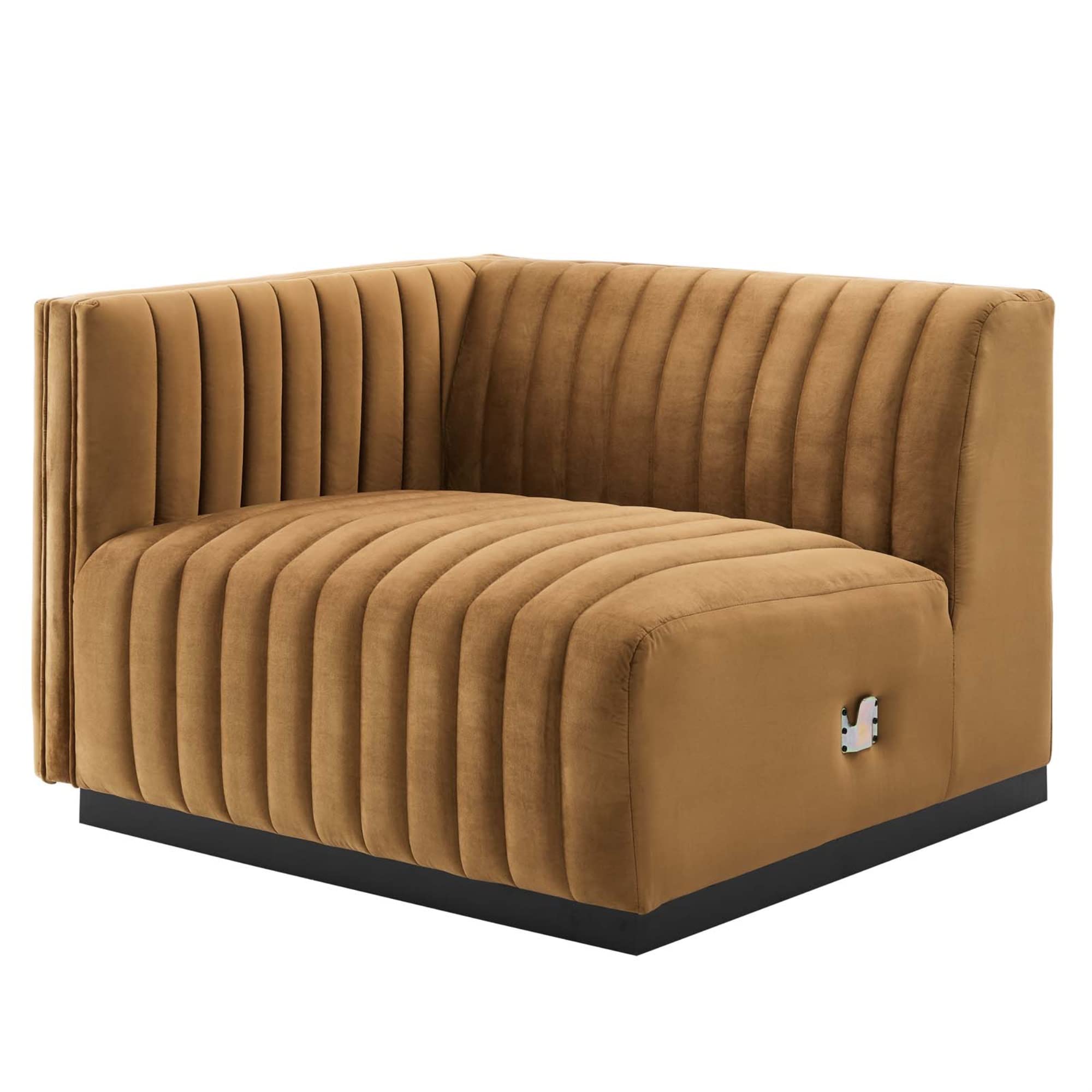 Modway Conjure Modern Channel Tufted Velvet Left-Arm Chair in Cognac Brown