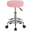 Yaheetech Rolling Stool Adjustable Spa Chair with Wheels Small Round Stool Shop Tattoo Chair, Pink
