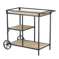 Benjara 32 Inch Bar Cart, 3 Tiers, Fir Wood Shelves, Iron Frame, Brown and Black