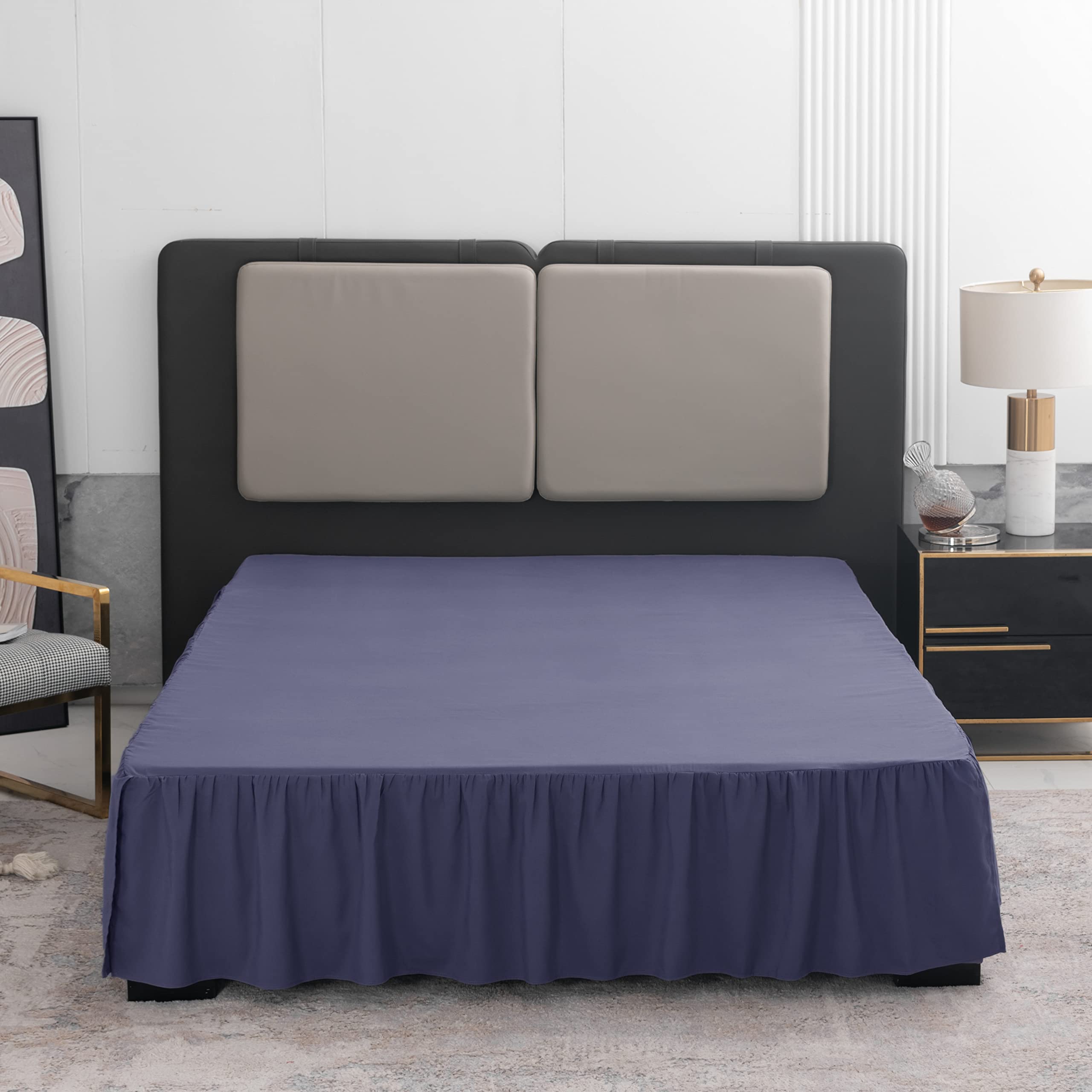 Navy Blue Bed Skirt King Size Ruffled Bed Skirt with Split Corners, King Bed Skirt 18 Inch Drop, King Size Bed Skirt Navy Blue f