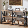 IBF Rustic Console Table, Industrial Wood and Metal Sofa Table, Hallway Entry Table for Home Living Room, Long Horizontal Booksh