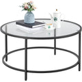Yaheetech 36 Round Glass Coffee Table, Black Circle Coffee Table Center Table with Glass Top, Small Coffee Table for Living Room