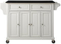 Crosley Furniture Full Size Granite Top Rolling Kitchen Island Storage Cart, Microwave Stand, Spice Rack, White