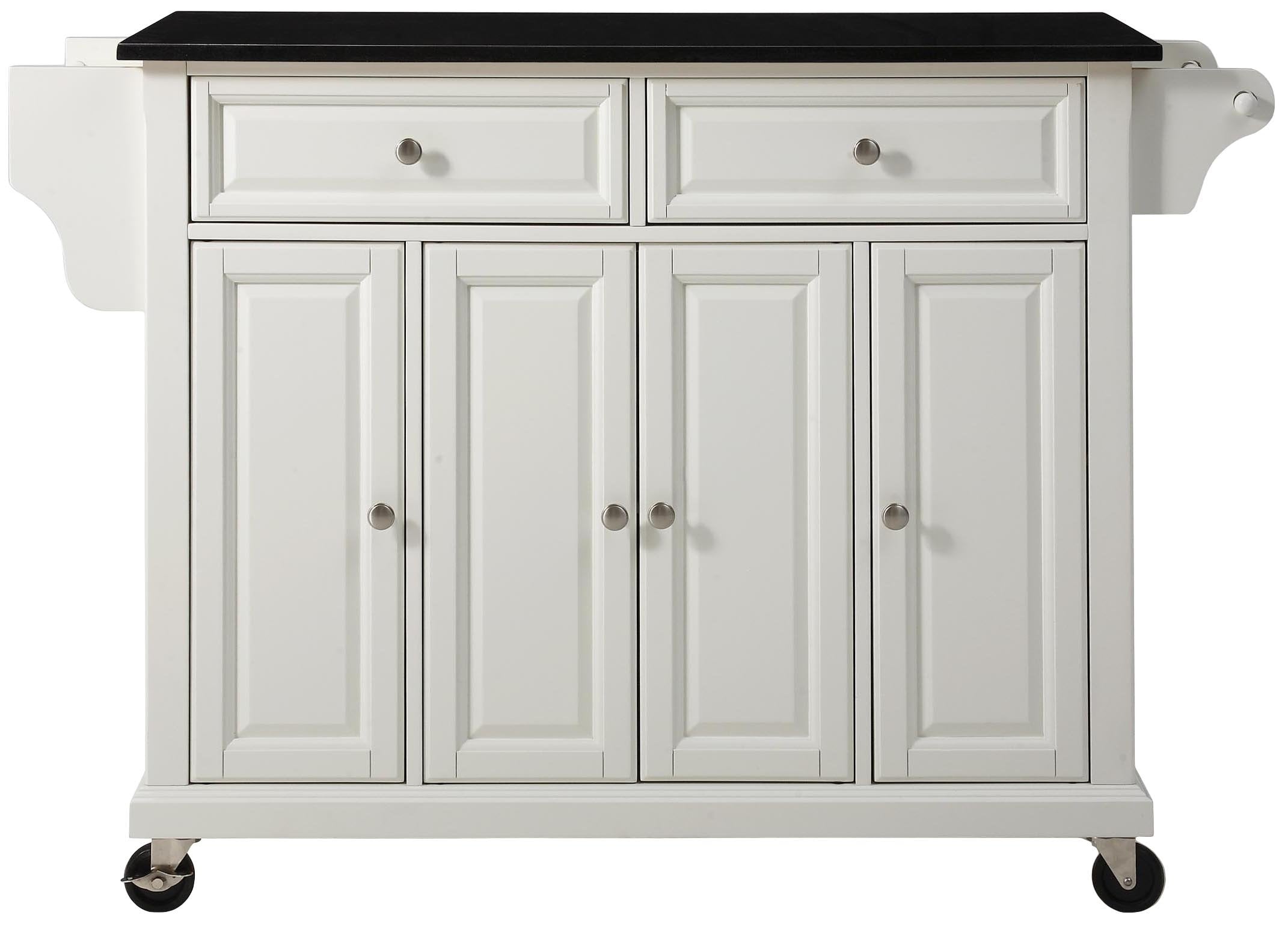 Crosley Furniture Full Size Granite Top Rolling Kitchen Island Storage Cart, Microwave Stand, Spice Rack, White